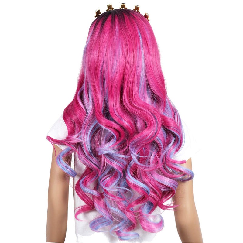 ColorGround Long Wavy Pink and Light Blue Mixed Cosplay Wig with Crown (Small Size) - Image 3